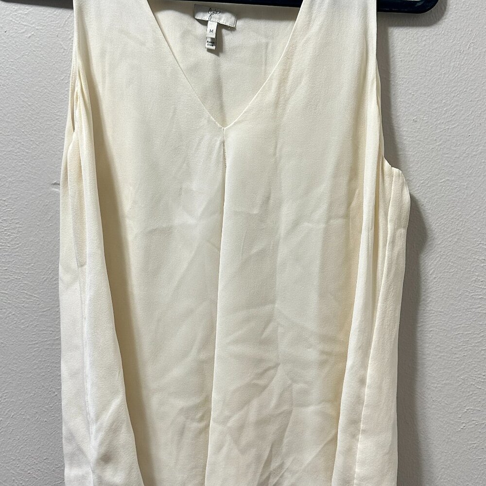 JOIE Cream 100% Silk Womens M Blouse Sleeveless Lightweight Front Split